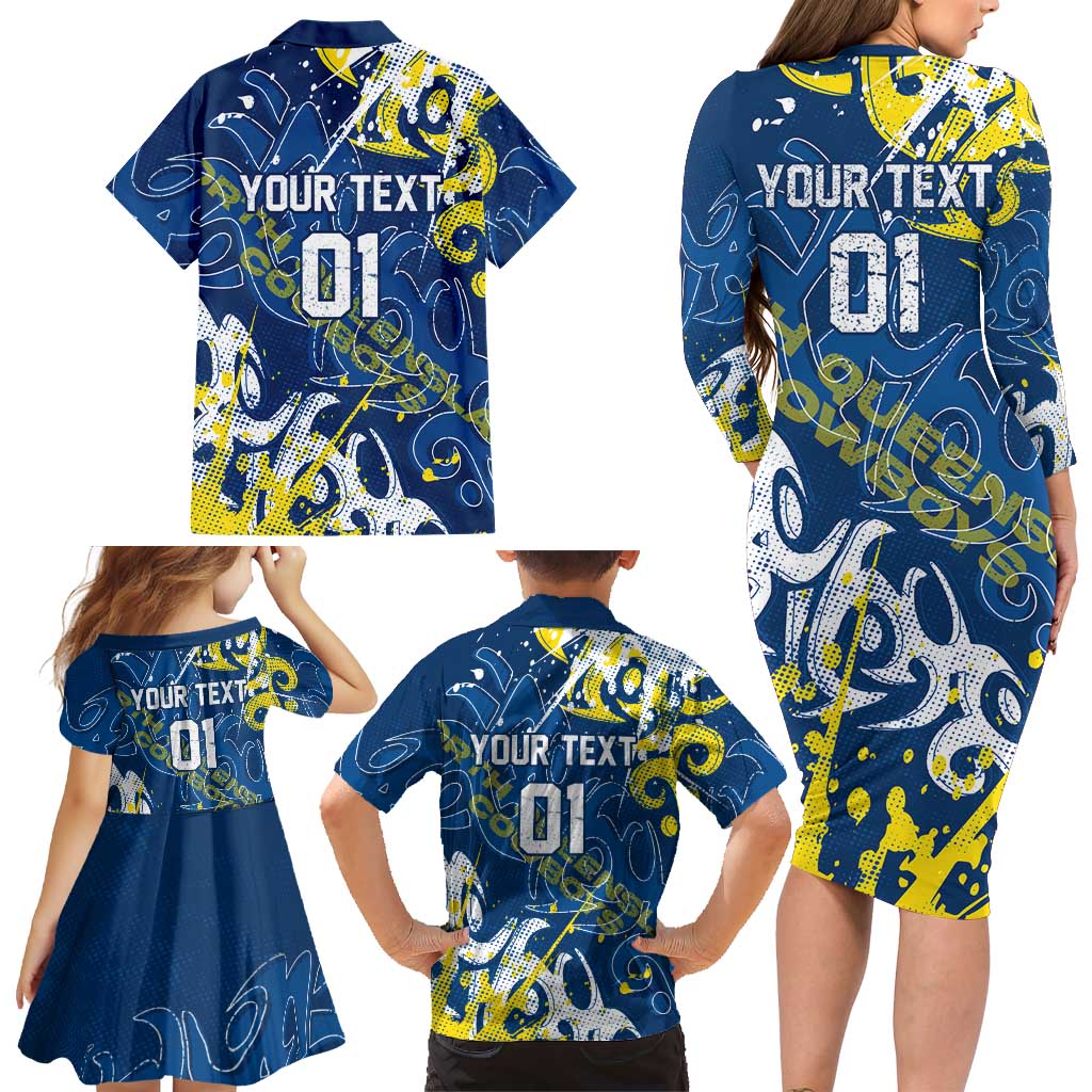 Personalized North Queensland Cowboys Rugby Family Matching Long Sleeve Bodycon Dress and Hawaiian Shirt Urban Street Graffiti Style - Distressed Splatter Elements