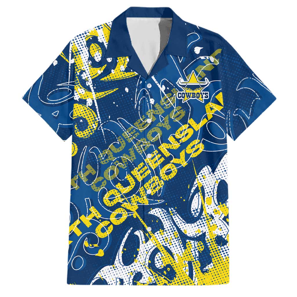 Personalized North Queensland Cowboys Rugby Family Matching Long Sleeve Bodycon Dress and Hawaiian Shirt Urban Street Graffiti Style - Distressed Splatter Elements