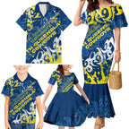Personalized North Queensland Cowboys Rugby Family Matching Mermaid Dress and Hawaiian Shirt Urban Street Graffiti Style - Distressed Splatter Elements