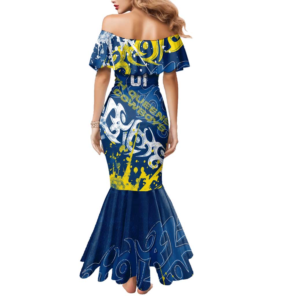 Personalized North Queensland Cowboys Rugby Family Matching Mermaid Dress and Hawaiian Shirt Urban Street Graffiti Style - Distressed Splatter Elements