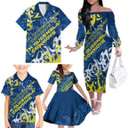 Personalized North Queensland Cowboys Rugby Family Matching Off The Shoulder Long Sleeve Dress and Hawaiian Shirt Urban Street Graffiti Style - Distressed Splatter Elements