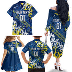 Personalized North Queensland Cowboys Rugby Family Matching Off The Shoulder Long Sleeve Dress and Hawaiian Shirt Urban Street Graffiti Style - Distressed Splatter Elements