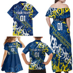 Personalized North Queensland Cowboys Rugby Family Matching Off Shoulder Maxi Dress and Hawaiian Shirt Urban Street Graffiti Style - Distressed Splatter Elements