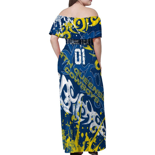 Personalized North Queensland Cowboys Rugby Family Matching Off Shoulder Maxi Dress and Hawaiian Shirt Urban Street Graffiti Style - Distressed Splatter Elements