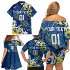 Personalized North Queensland Cowboys Rugby Family Matching Off Shoulder Short Dress and Hawaiian Shirt Urban Street Graffiti Style - Distressed Splatter Elements