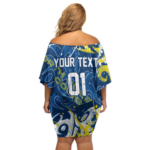 Personalized North Queensland Cowboys Rugby Family Matching Off Shoulder Short Dress and Hawaiian Shirt Urban Street Graffiti Style - Distressed Splatter Elements