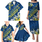 Personalized North Queensland Cowboys Rugby Family Matching Puletasi and Hawaiian Shirt Urban Street Graffiti Style - Distressed Splatter Elements