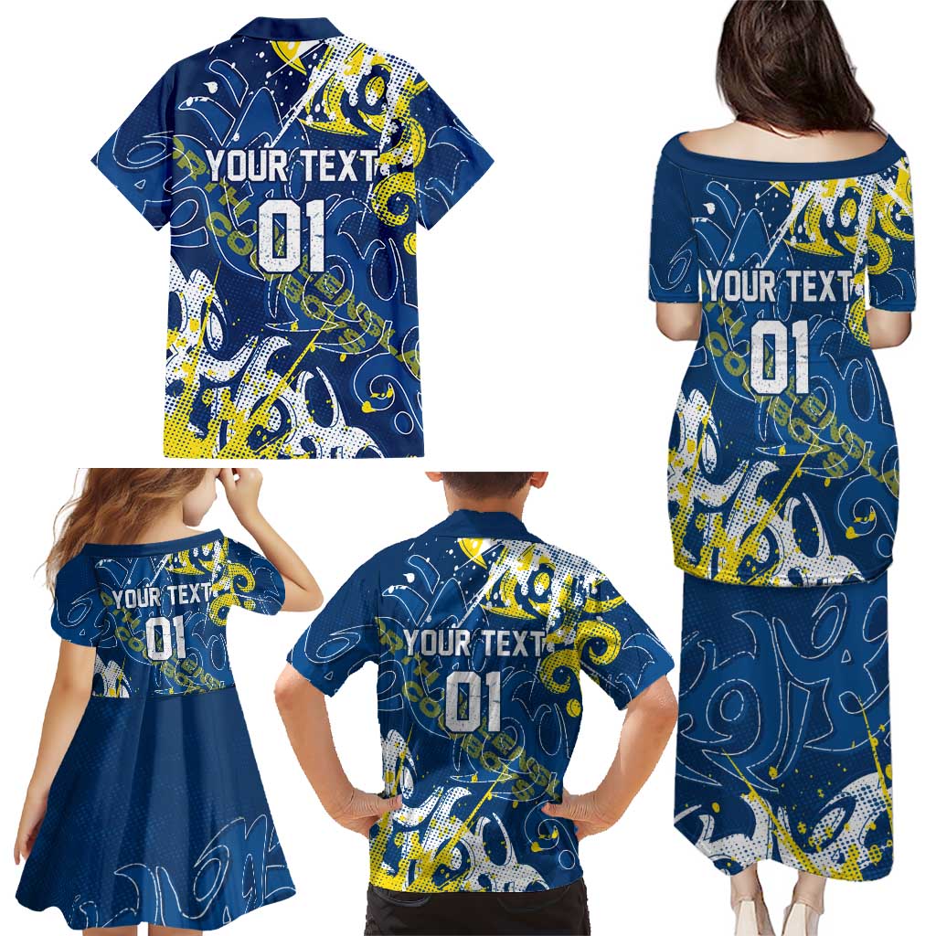 Personalized North Queensland Cowboys Rugby Family Matching Puletasi and Hawaiian Shirt Urban Street Graffiti Style - Distressed Splatter Elements