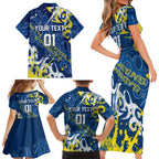 Personalized North Queensland Cowboys Rugby Family Matching Short Sleeve Bodycon Dress and Hawaiian Shirt Urban Street Graffiti Style - Distressed Splatter Elements