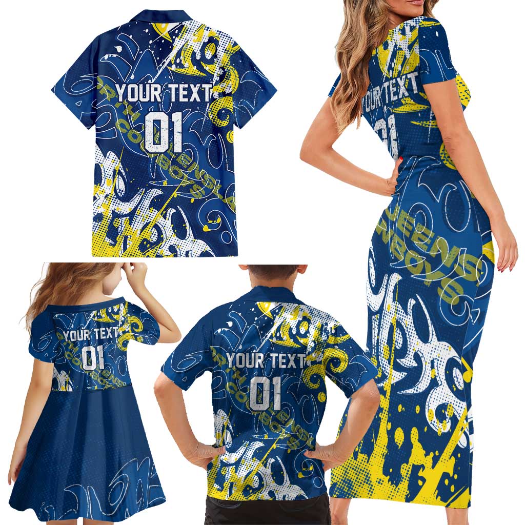 Personalized North Queensland Cowboys Rugby Family Matching Short Sleeve Bodycon Dress and Hawaiian Shirt Urban Street Graffiti Style - Distressed Splatter Elements