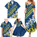 Personalized North Queensland Cowboys Rugby Family Matching Summer Maxi Dress and Hawaiian Shirt Urban Street Graffiti Style - Distressed Splatter Elements