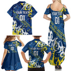 Personalized North Queensland Cowboys Rugby Family Matching Summer Maxi Dress and Hawaiian Shirt Urban Street Graffiti Style - Distressed Splatter Elements