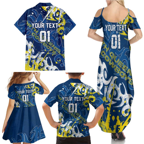 Personalized North Queensland Cowboys Rugby Family Matching Summer Maxi Dress and Hawaiian Shirt Urban Street Graffiti Style - Distressed Splatter Elements