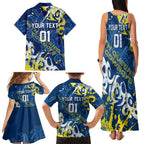 Personalized North Queensland Cowboys Rugby Family Matching Tank Maxi Dress and Hawaiian Shirt Urban Street Graffiti Style - Distressed Splatter Elements