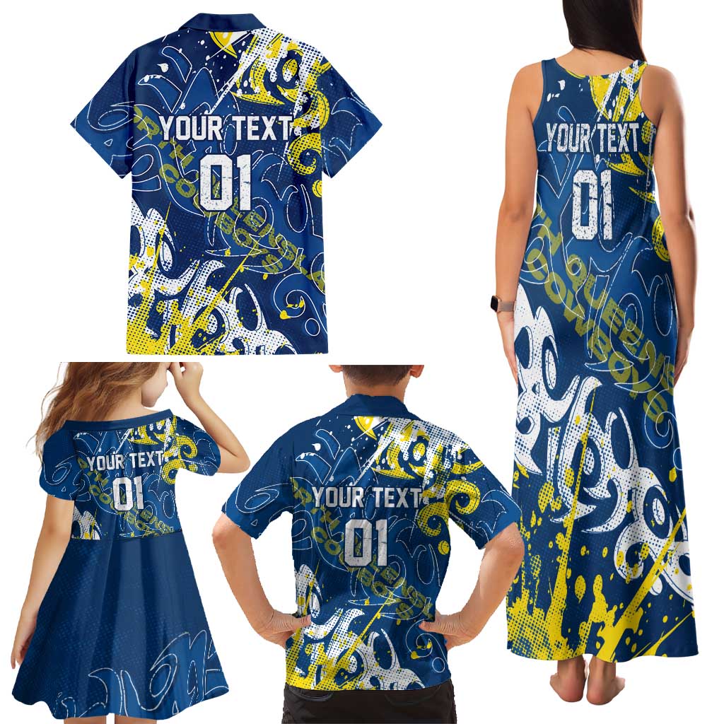 Personalized North Queensland Cowboys Rugby Family Matching Tank Maxi Dress and Hawaiian Shirt Urban Street Graffiti Style - Distressed Splatter Elements