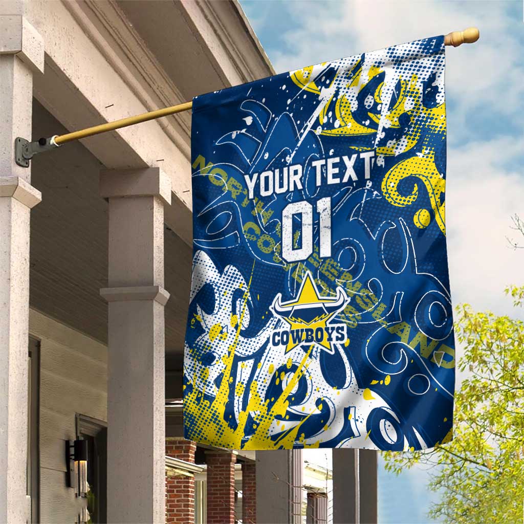 Personalized North Queensland Cowboys Rugby Garden Flag Urban Street Graffiti Style - Distressed Splatter Elements