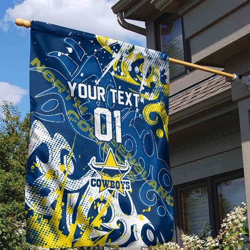 Personalized North Queensland Cowboys Rugby Garden Flag Urban Street Graffiti Style - Distressed Splatter Elements