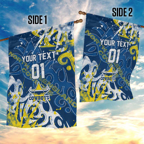 Personalized North Queensland Cowboys Rugby Garden Flag Urban Street Graffiti Style - Distressed Splatter Elements