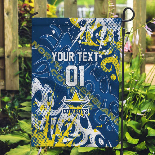 Personalized North Queensland Cowboys Rugby Garden Flag Urban Street Graffiti Style - Distressed Splatter Elements