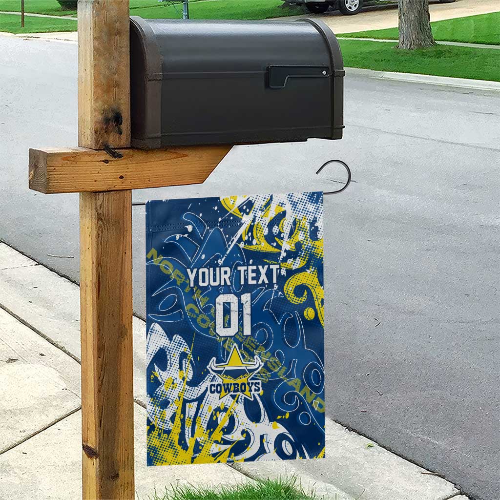 Personalized North Queensland Cowboys Rugby Garden Flag Urban Street Graffiti Style - Distressed Splatter Elements