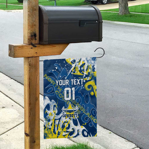 Personalized North Queensland Cowboys Rugby Garden Flag Urban Street Graffiti Style - Distressed Splatter Elements