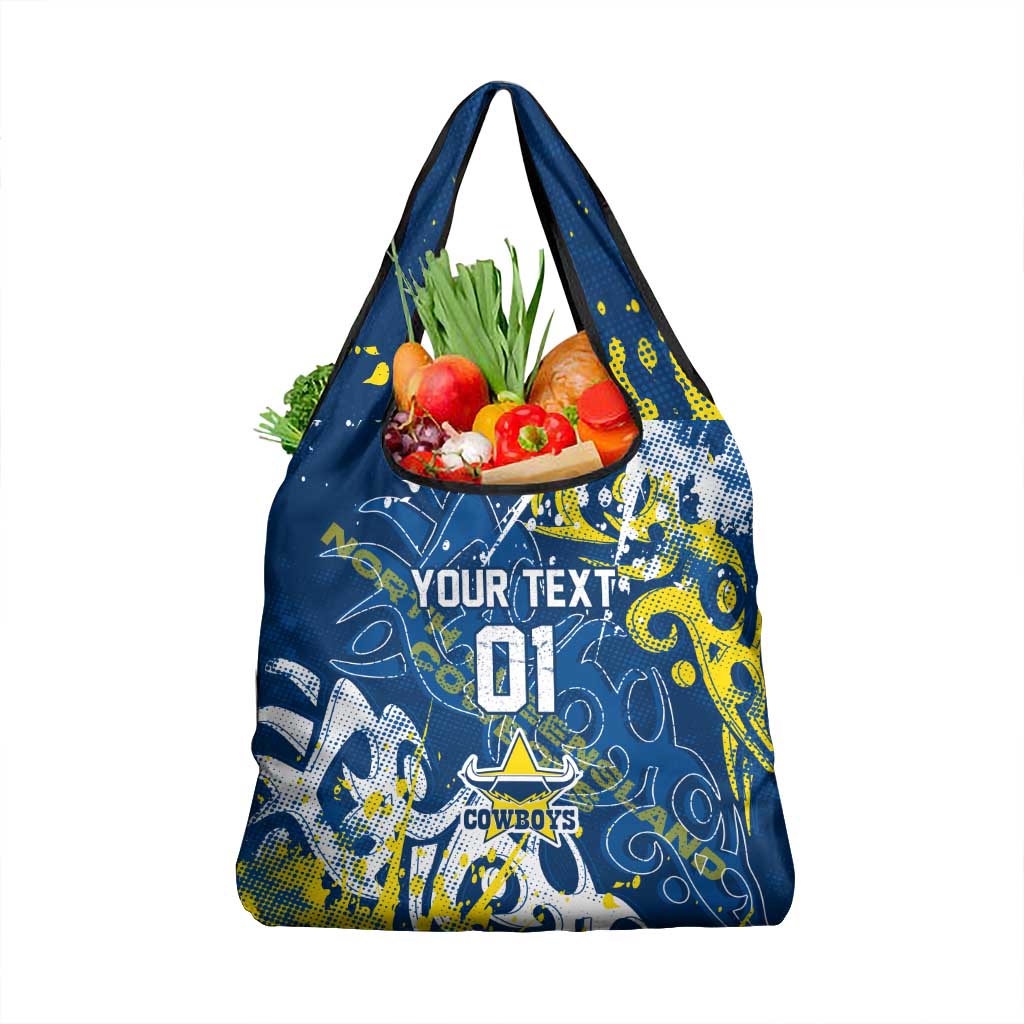 Personalized North Queensland Cowboys Rugby Grocery Bag Urban Street Graffiti Style - Distressed Splatter Elements