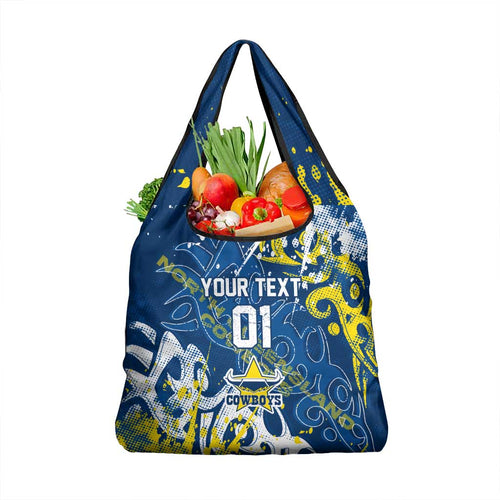 Personalized North Queensland Cowboys Rugby Grocery Bag Urban Street Graffiti Style - Distressed Splatter Elements