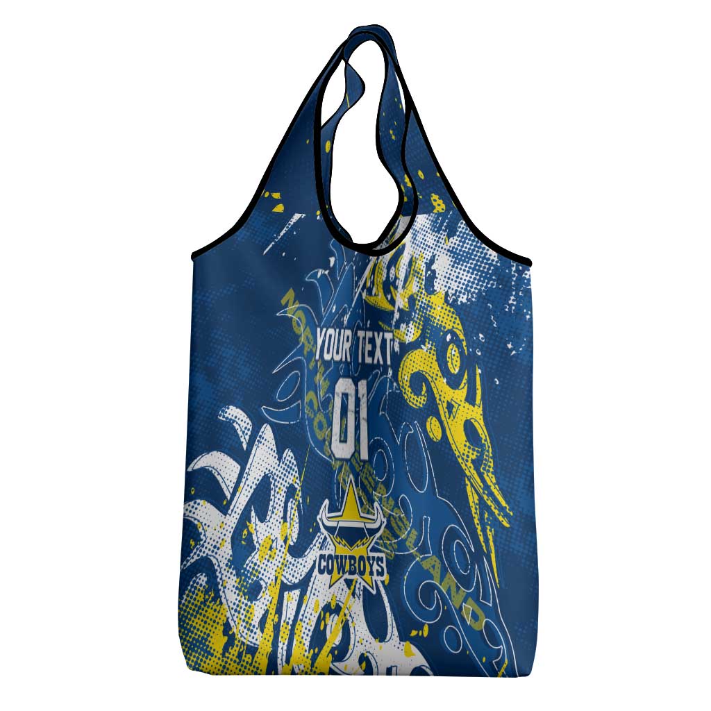 Personalized North Queensland Cowboys Rugby Grocery Bag Urban Street Graffiti Style - Distressed Splatter Elements