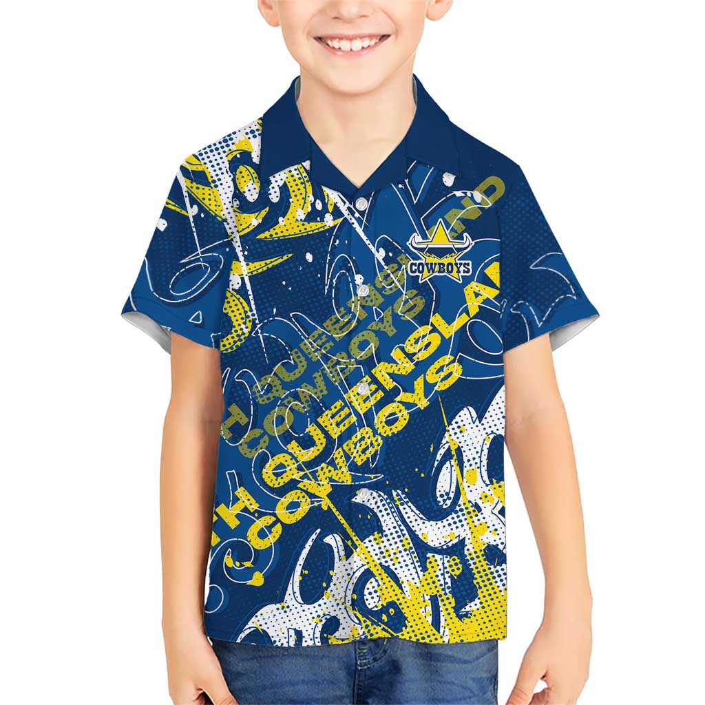 Personalized North Queensland Cowboys Rugby Hawaiian Shirt Urban Street Graffiti Style - Distressed Splatter Elements
