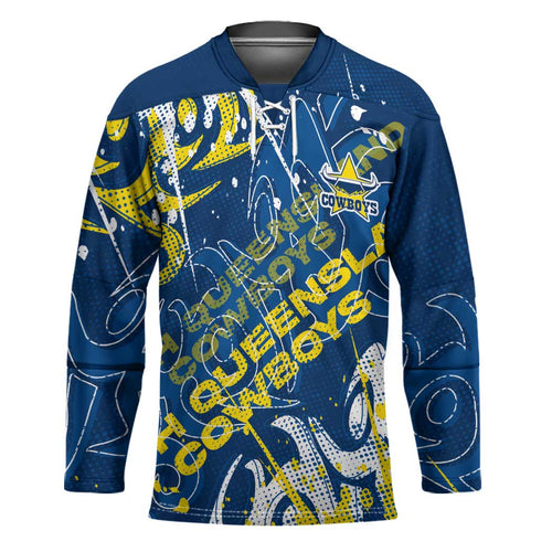 Personalized North Queensland Cowboys Rugby Hockey Jersey Urban Street Graffiti Style - Distressed Splatter Elements