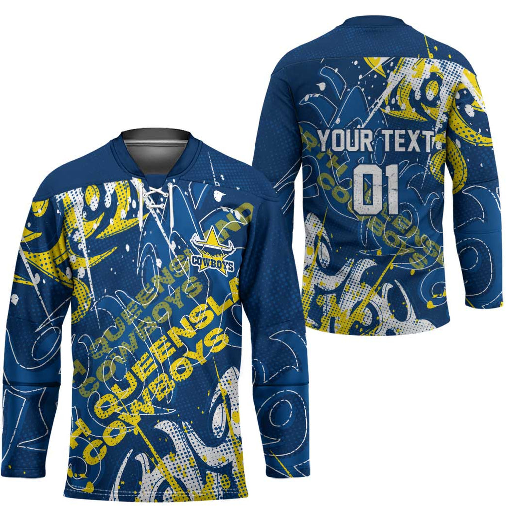 Personalized North Queensland Cowboys Rugby Hockey Jersey Urban Street Graffiti Style - Distressed Splatter Elements
