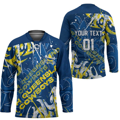 Personalized North Queensland Cowboys Rugby Hockey Jersey Urban Street Graffiti Style - Distressed Splatter Elements