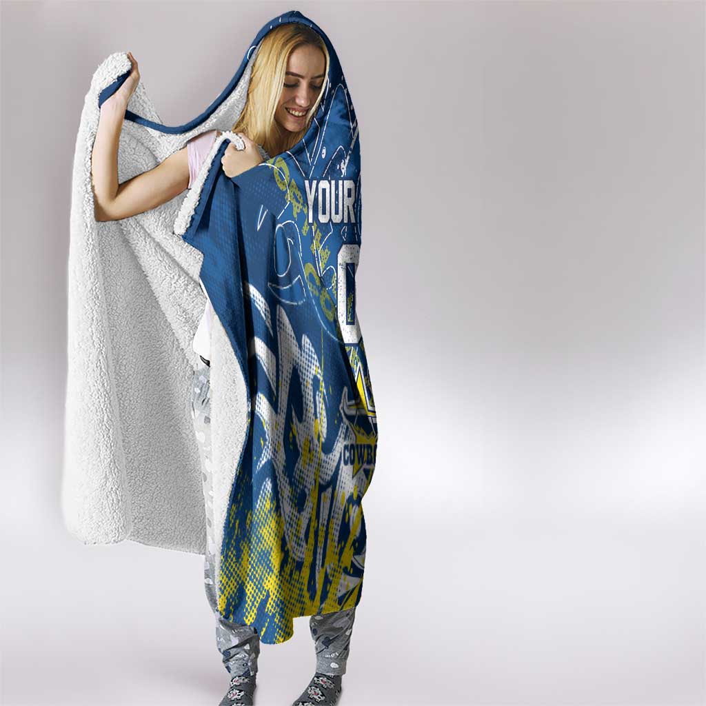 Personalized North Queensland Cowboys Rugby Hooded Blanket Urban Street Graffiti Style - Distressed Splatter Elements