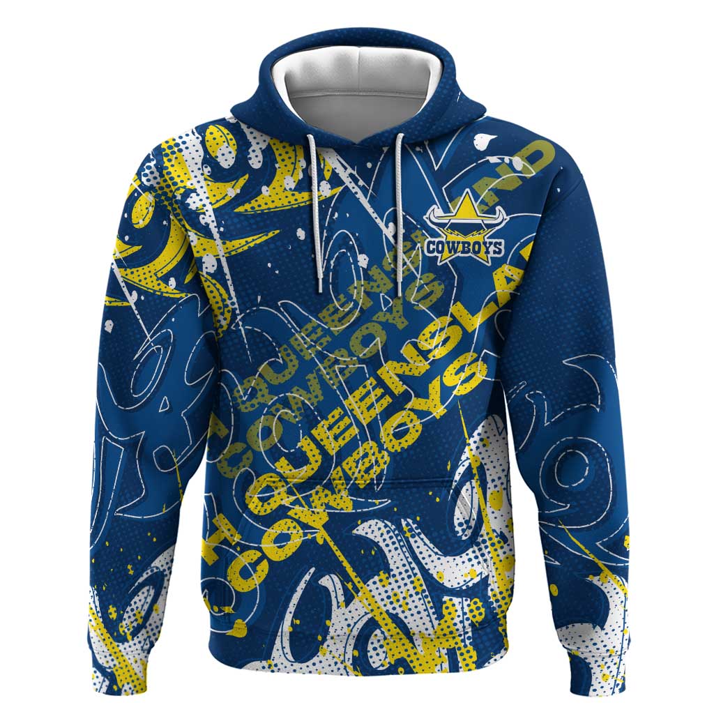 Personalized North Queensland Cowboys Rugby Hoodie Urban Street Graffiti Style - Distressed Splatter Elements