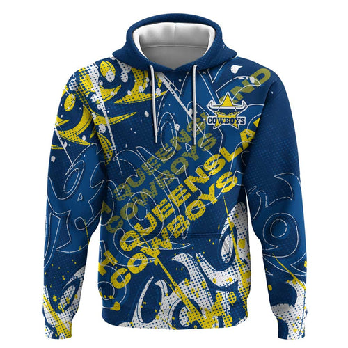 Personalized North Queensland Cowboys Rugby Hoodie Urban Street Graffiti Style - Distressed Splatter Elements