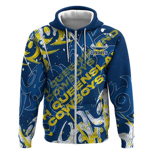 Personalized North Queensland Cowboys Rugby Hoodie Urban Street Graffiti Style - Distressed Splatter Elements
