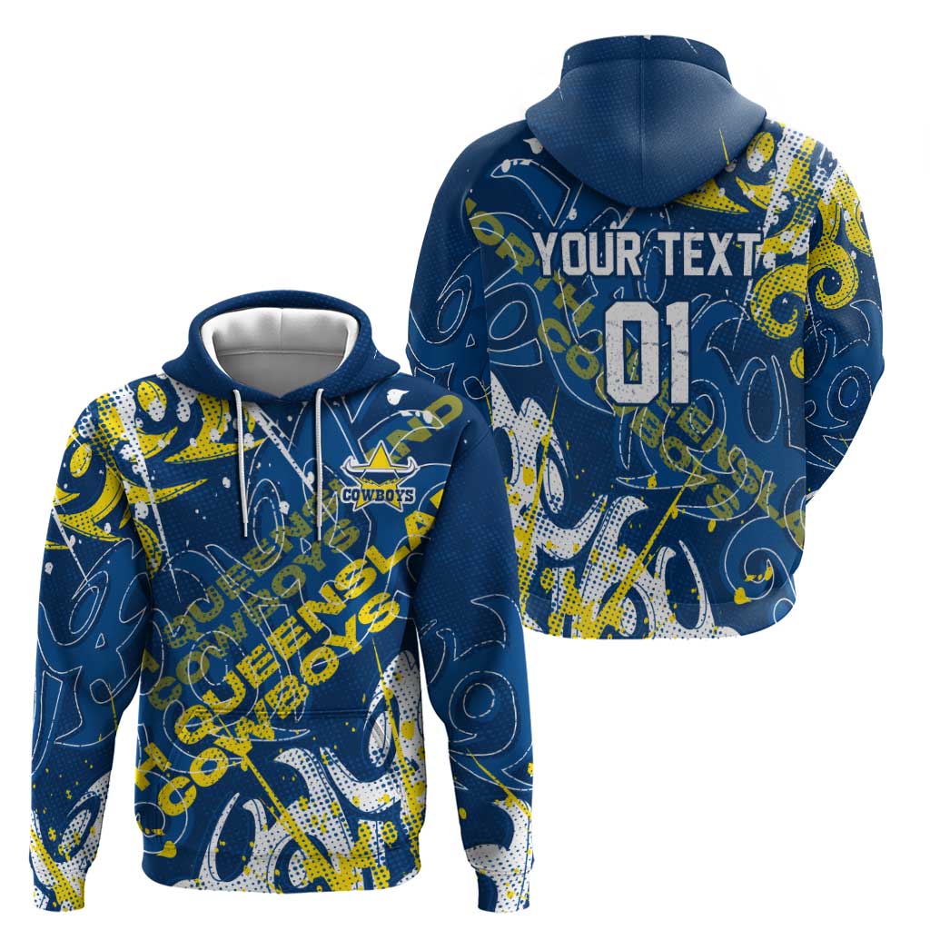 Personalized North Queensland Cowboys Rugby Hoodie Urban Street Graffiti Style - Distressed Splatter Elements