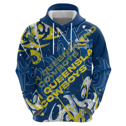 Personalized North Queensland Cowboys Rugby Hoodie Urban Street Graffiti Style - Distressed Splatter Elements