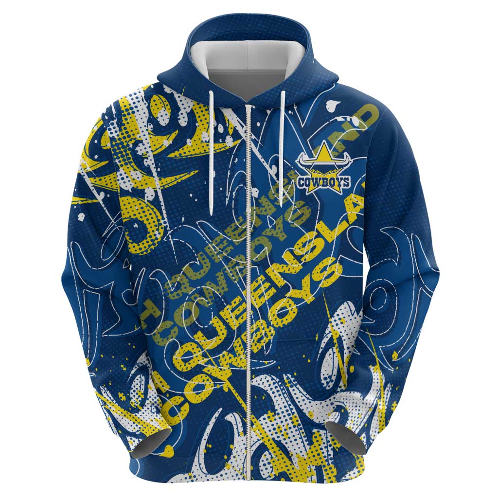Personalized North Queensland Cowboys Rugby Hoodie Urban Street Graffiti Style - Distressed Splatter Elements