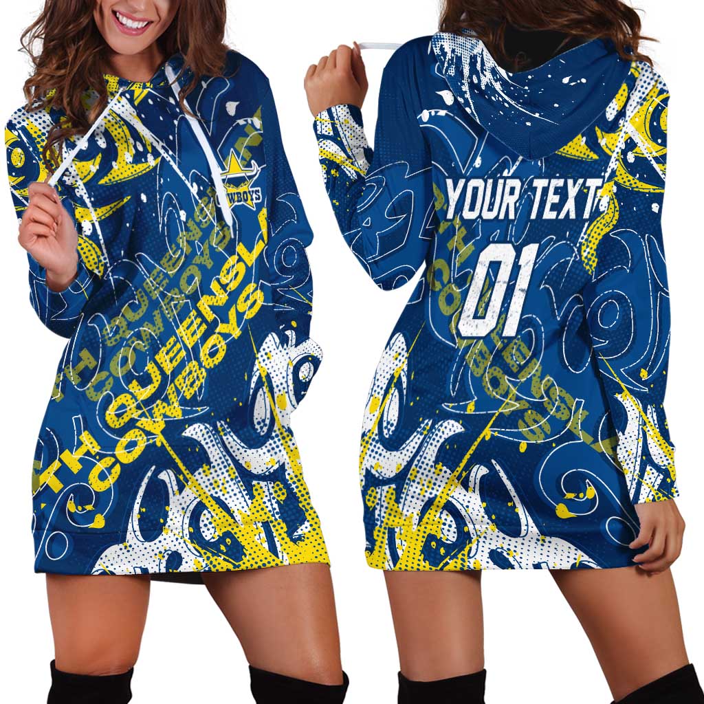 Personalized North Queensland Cowboys Rugby Hoodie Dress Urban Street Graffiti Style - Distressed Splatter Elements