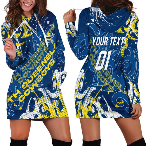Personalized North Queensland Cowboys Rugby Hoodie Dress Urban Street Graffiti Style - Distressed Splatter Elements