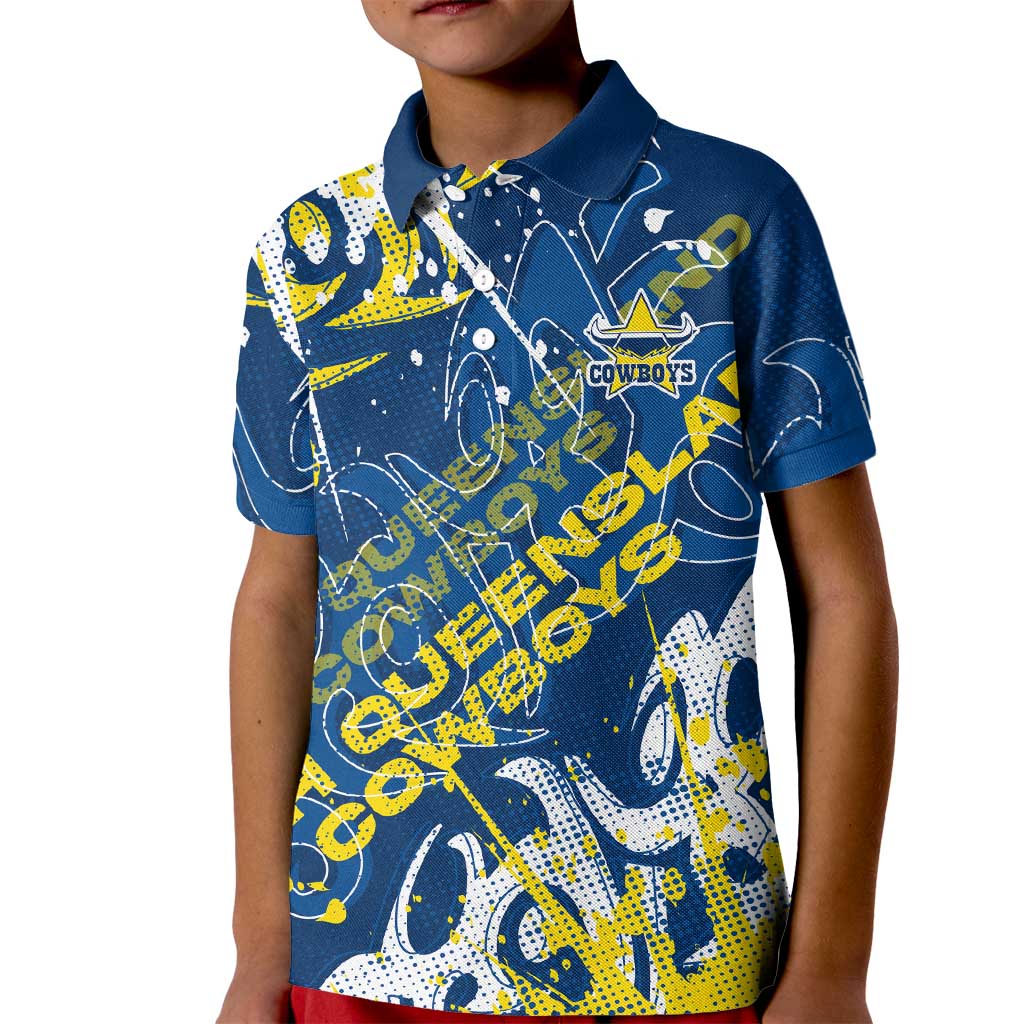 Personalized North Queensland Cowboys Rugby Kid Polo Shirt Urban Street Graffiti Style - Distressed Splatter Elements