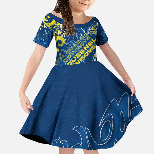 Personalized North Queensland Cowboys Rugby Kid Short Sleeve Dress Urban Street Graffiti Style - Distressed Splatter Elements