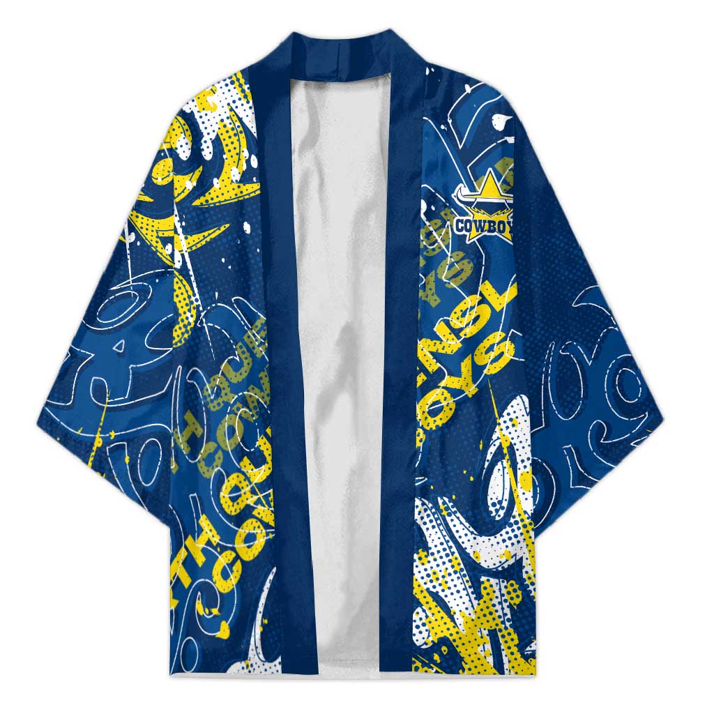 Personalized North Queensland Cowboys Rugby Kimono Urban Street Graffiti Style - Distressed Splatter Elements