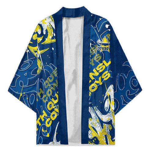 Personalized North Queensland Cowboys Rugby Kimono Urban Street Graffiti Style - Distressed Splatter Elements
