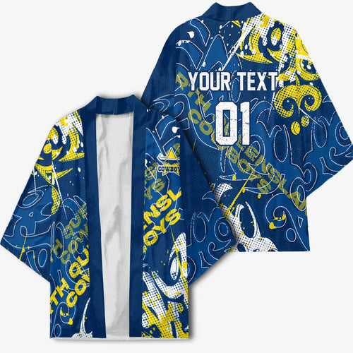 Personalized North Queensland Cowboys Rugby Kimono Urban Street Graffiti Style - Distressed Splatter Elements