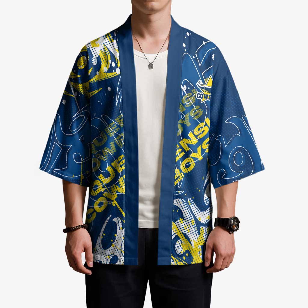 Personalized North Queensland Cowboys Rugby Kimono Urban Street Graffiti Style - Distressed Splatter Elements