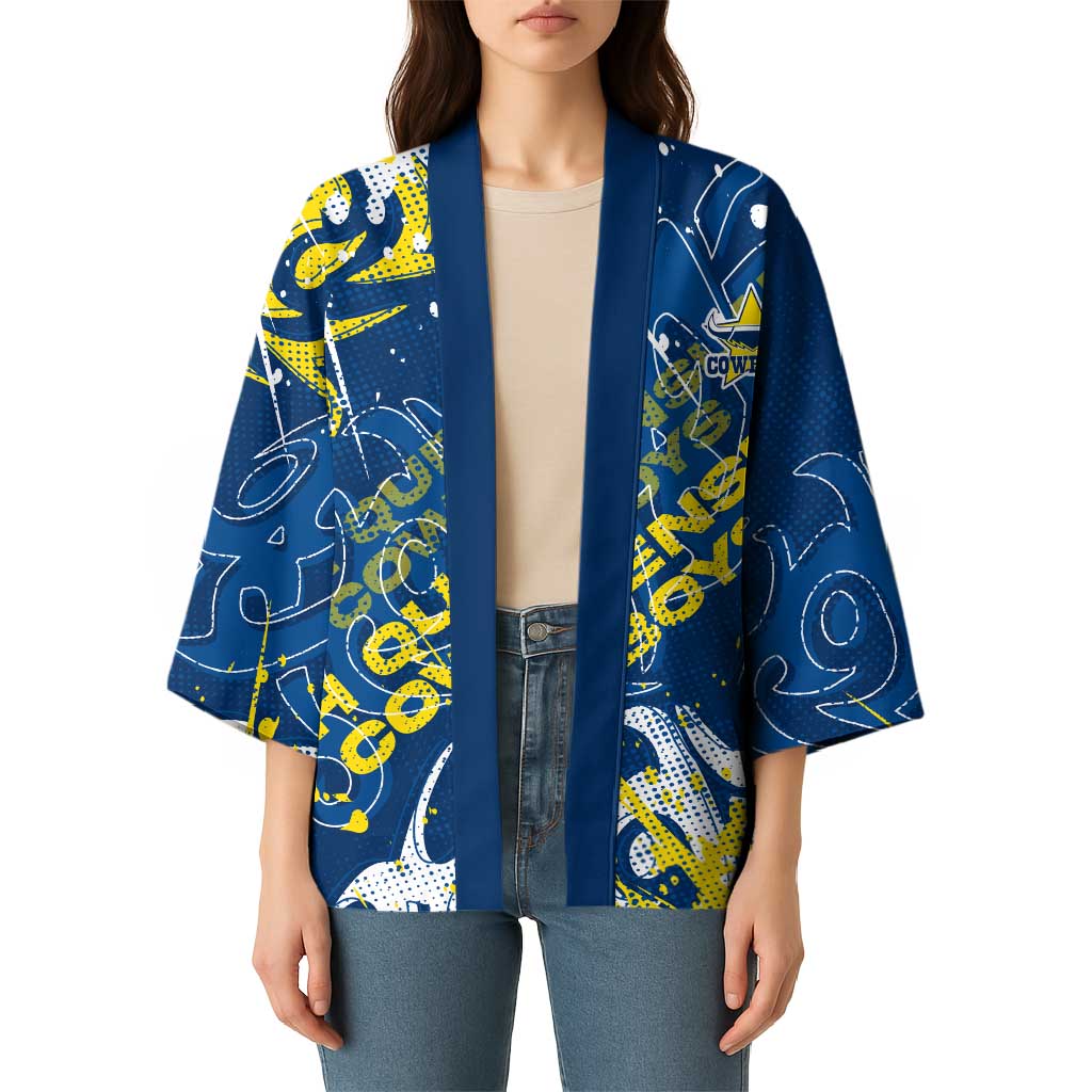 Personalized North Queensland Cowboys Rugby Kimono Urban Street Graffiti Style - Distressed Splatter Elements