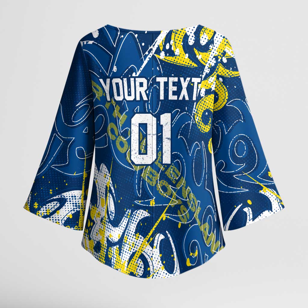 Personalized North Queensland Cowboys Rugby Kimono Sleeve Blouse Urban Street Graffiti Style - Distressed Splatter Elements