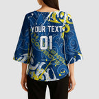 Personalized North Queensland Cowboys Rugby Kimono Sleeve Blouse Urban Street Graffiti Style - Distressed Splatter Elements